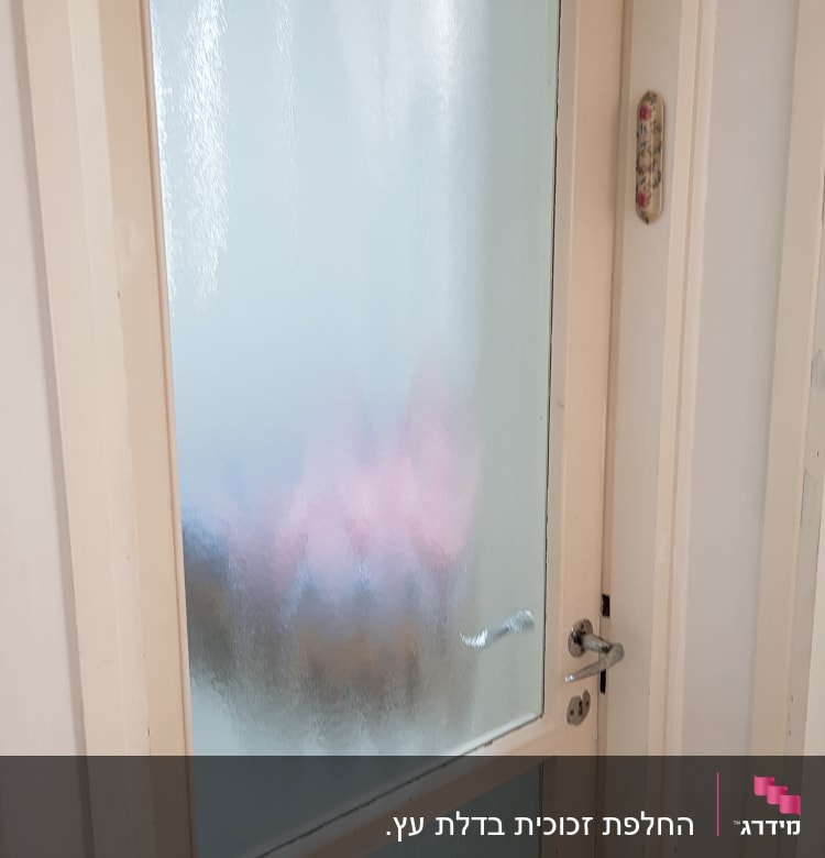 דלת זכוכית חלבית עם ידית מתכת
